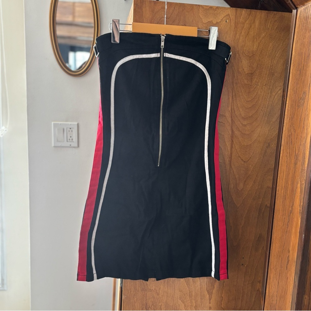 Garage Black Mini Dress with Red Side Panels and White Piping